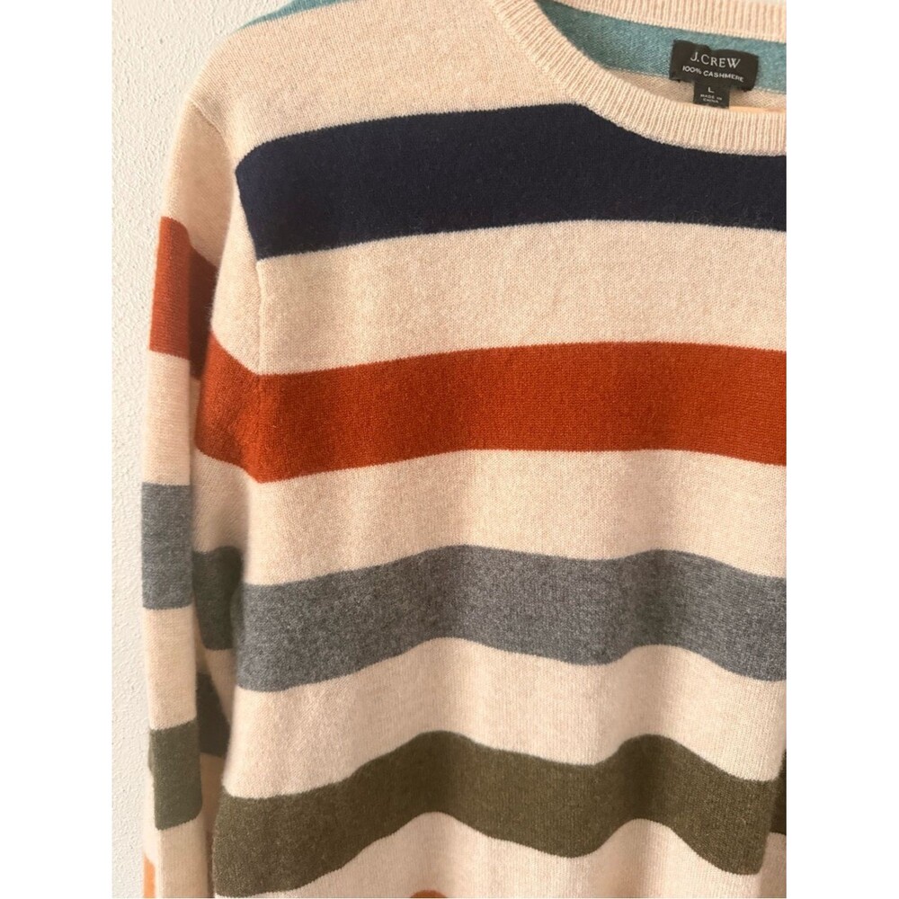 J. Crew Multicolor Striped Crewneck Sweater - 100 cashmere size L EUC - Picture 3 of 6